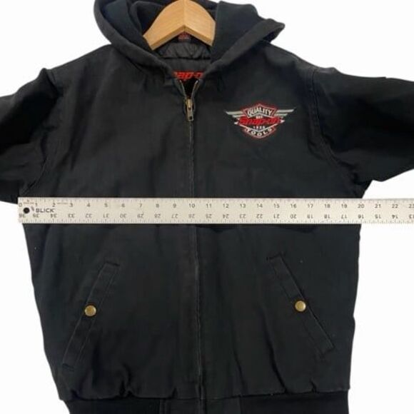Snap-on Tools Youth Hooded Work Jacket Black Zip-Up American Flag Patch Large - Picture 10 of 12